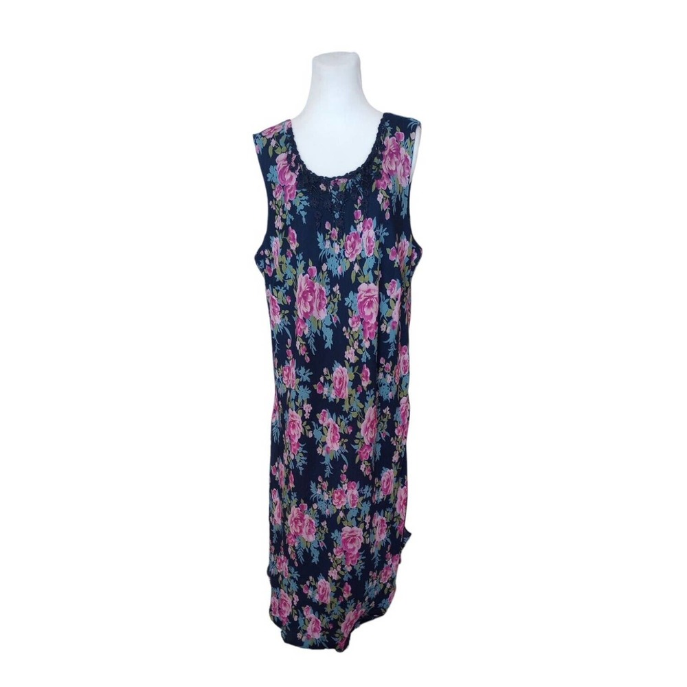 Roaman's Women's Floral Dress Plus Size 24W Blue‎ Double Layer Side Slit Lace